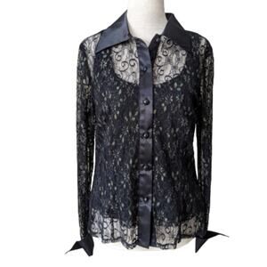 Sandra Darren 2-piece Satin Trim Lace Tank Blouse 6